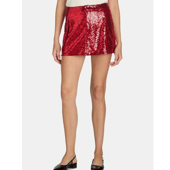 Madden NYC Sequin Red Mini Skirt W Pockets Sz. L - Picture 2 of 9